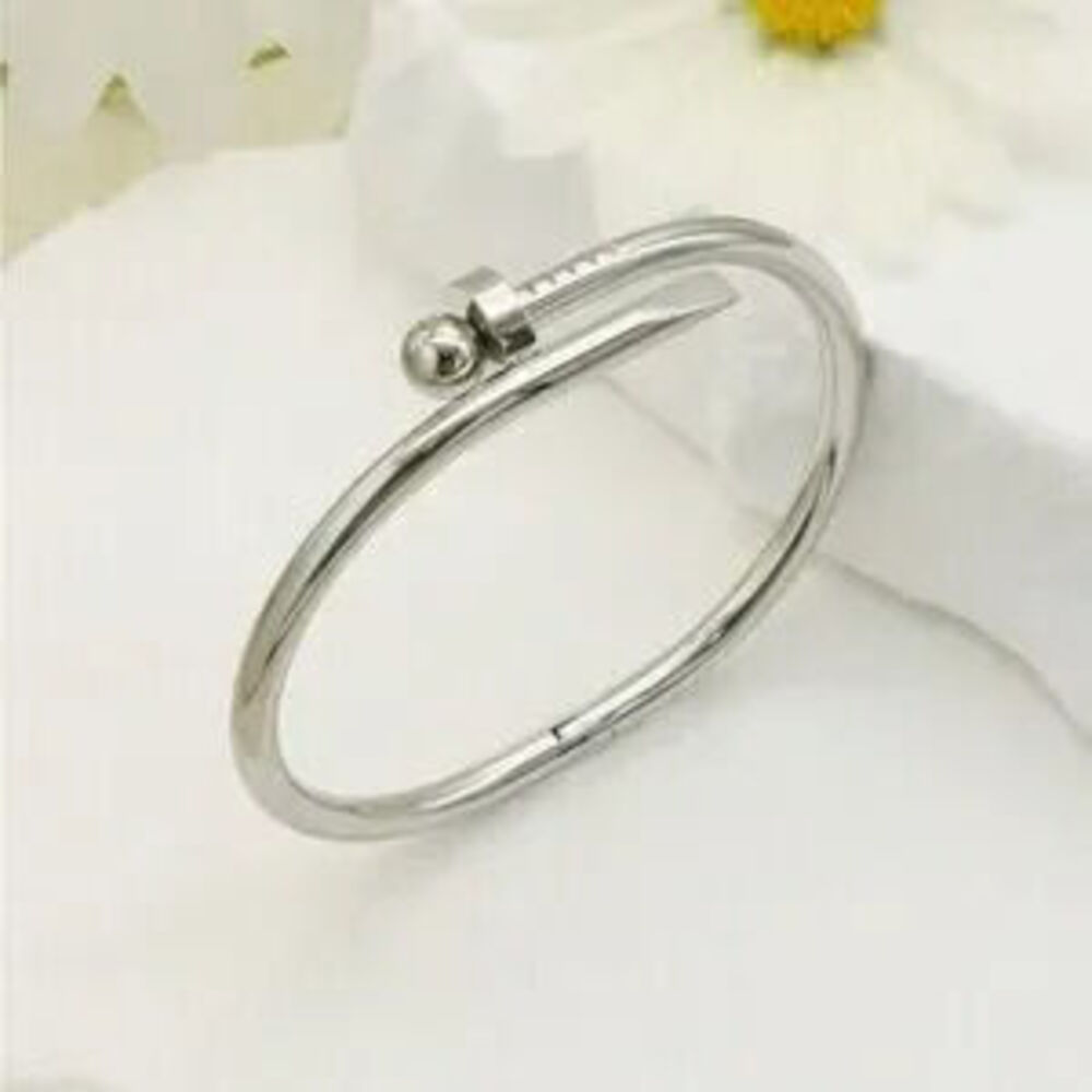 Silver Plated Stainless Steel Nail Bracelet